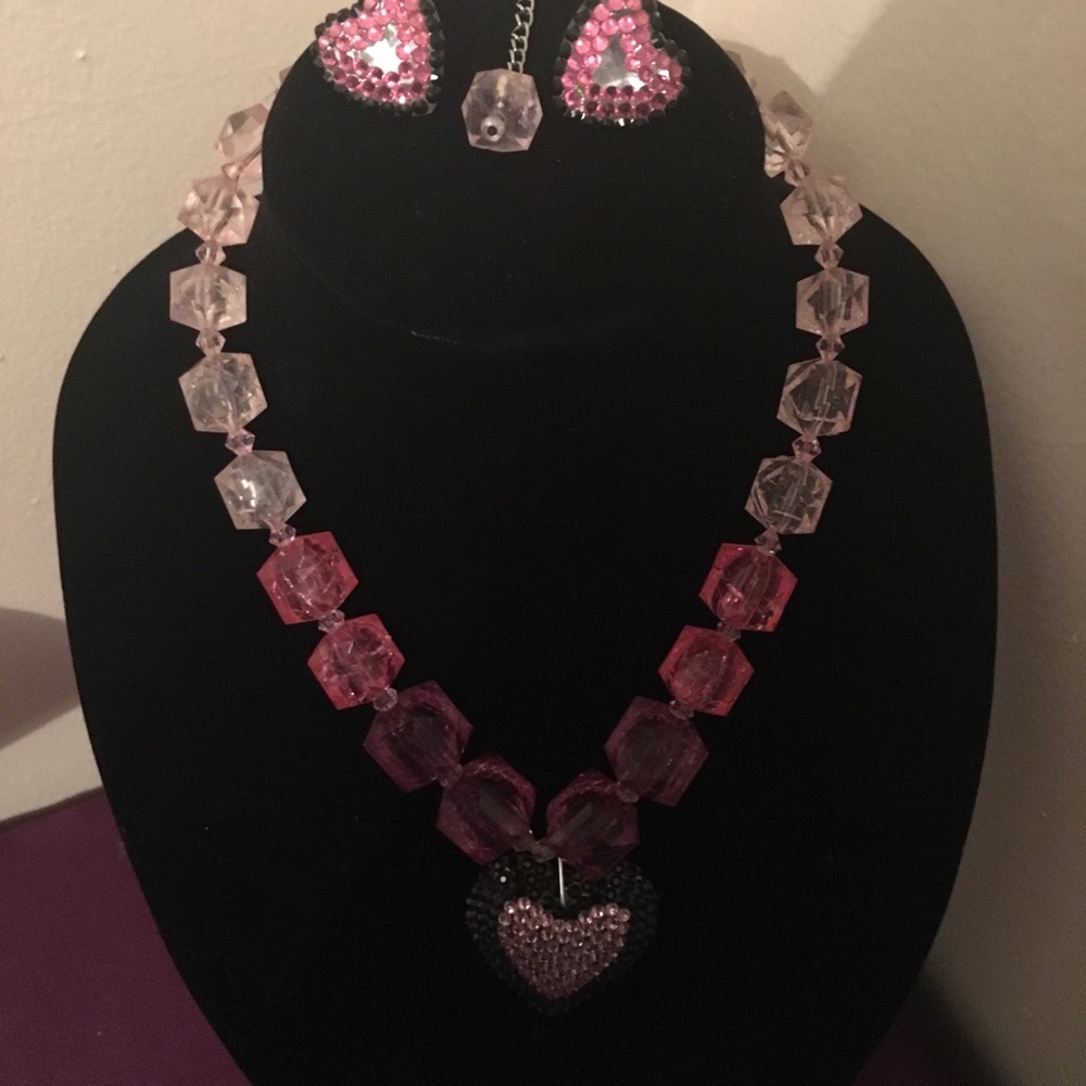 Lucite and Rhinestone Hearts Set! Pink Ombré Color
